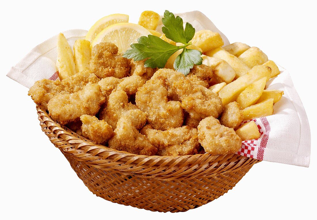 Scampi and Chips im Körbchen