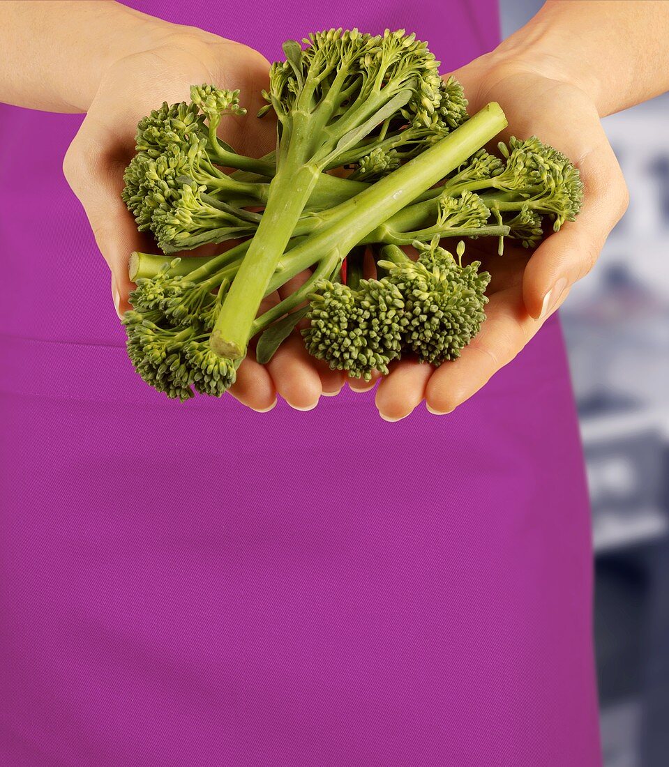 Hands holding broccoli