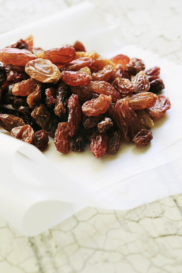 Raisins on waxed paper