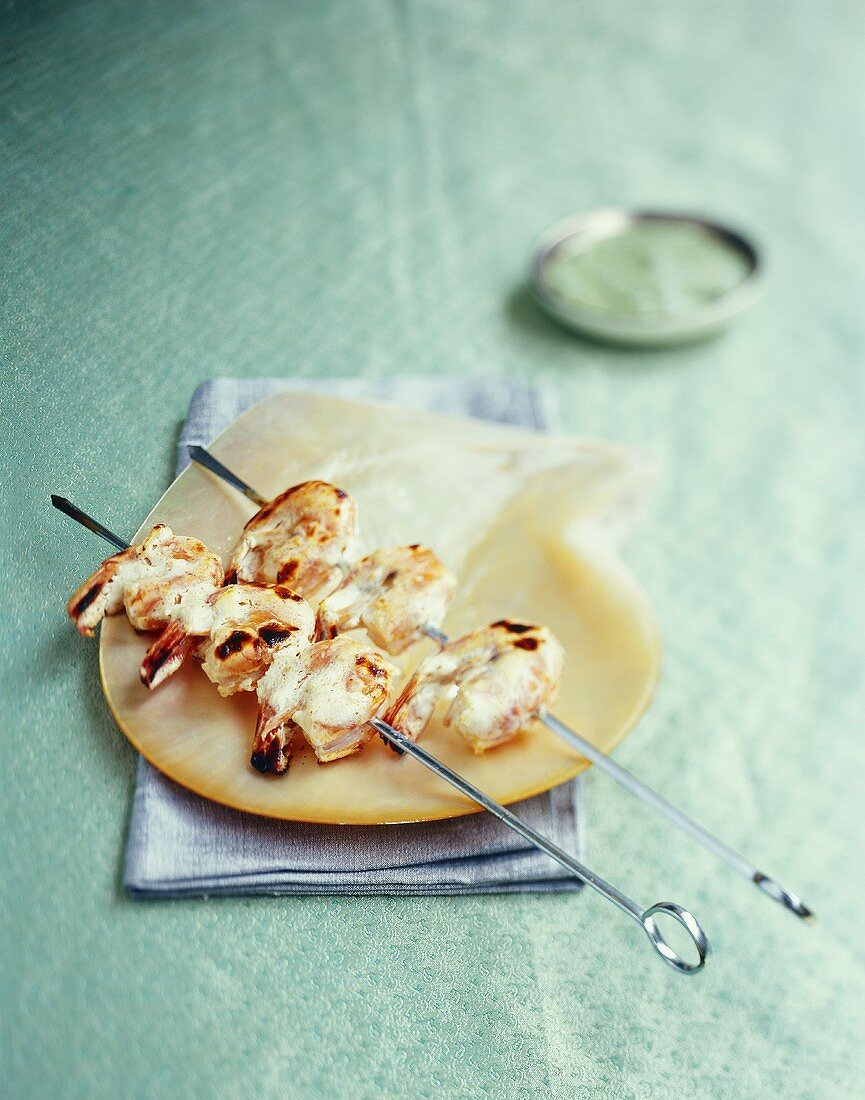 Prawn kebabs with mint and coriander chutney