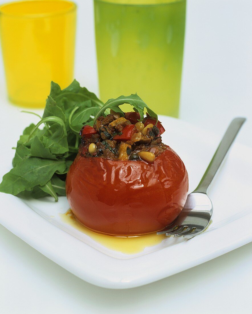 Stuffed tomato and rocket