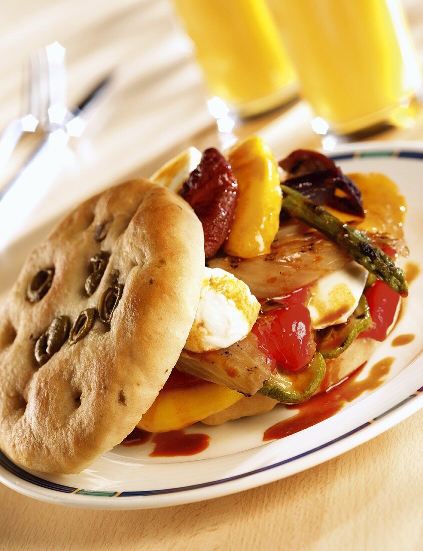 Grilled vegetables in focaccia