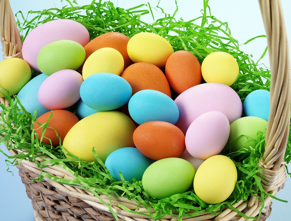 Easter eggs in small basket