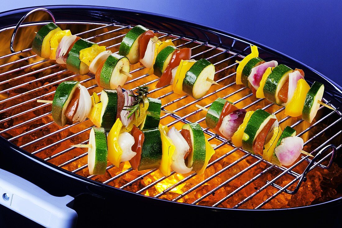 Vegetable skewers on barbecue