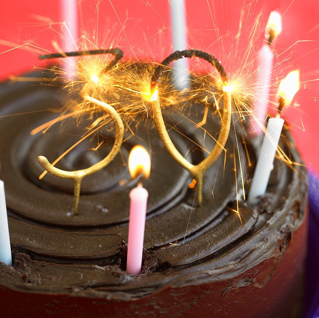 Birthday cake with sparklers and candles