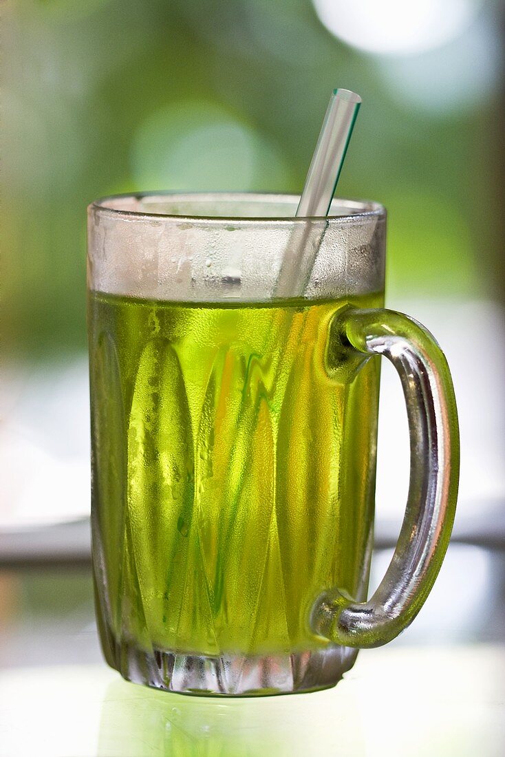 Green pandan drink (made with pandan leaves, Thailand)