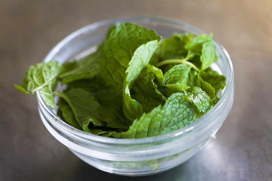 Fresh mint leaves in a dish