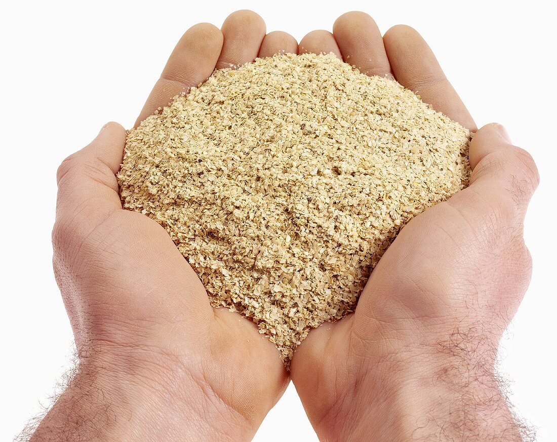 Hands holding wheat bran