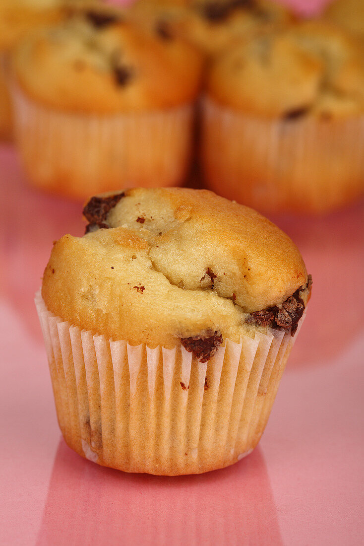 Several chocolate chip muffins