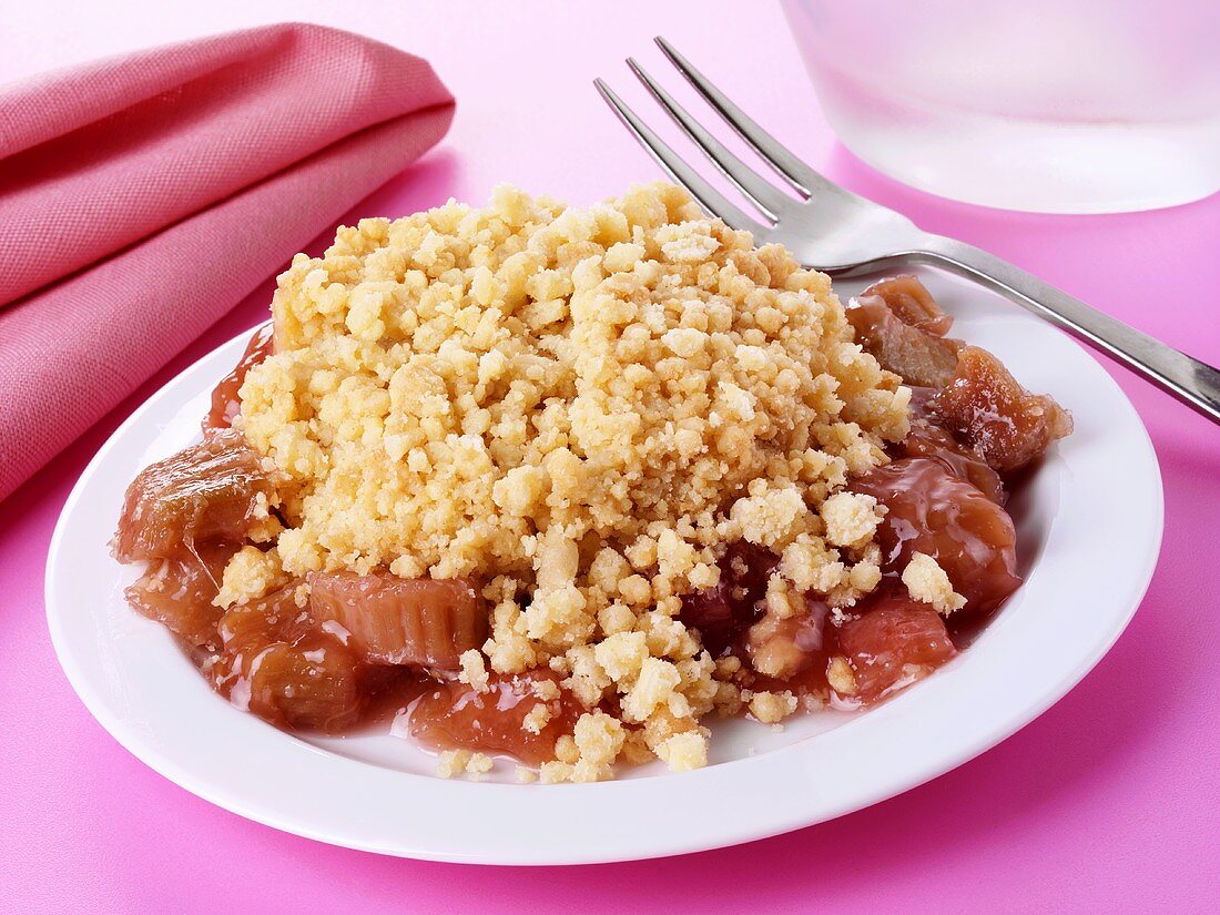 Rhubarb crumble on a plate