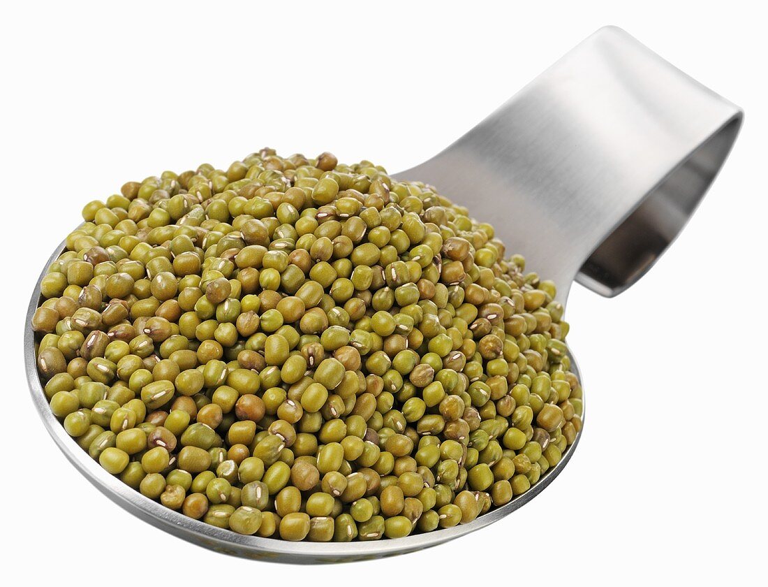 Mung beans on a spoon
