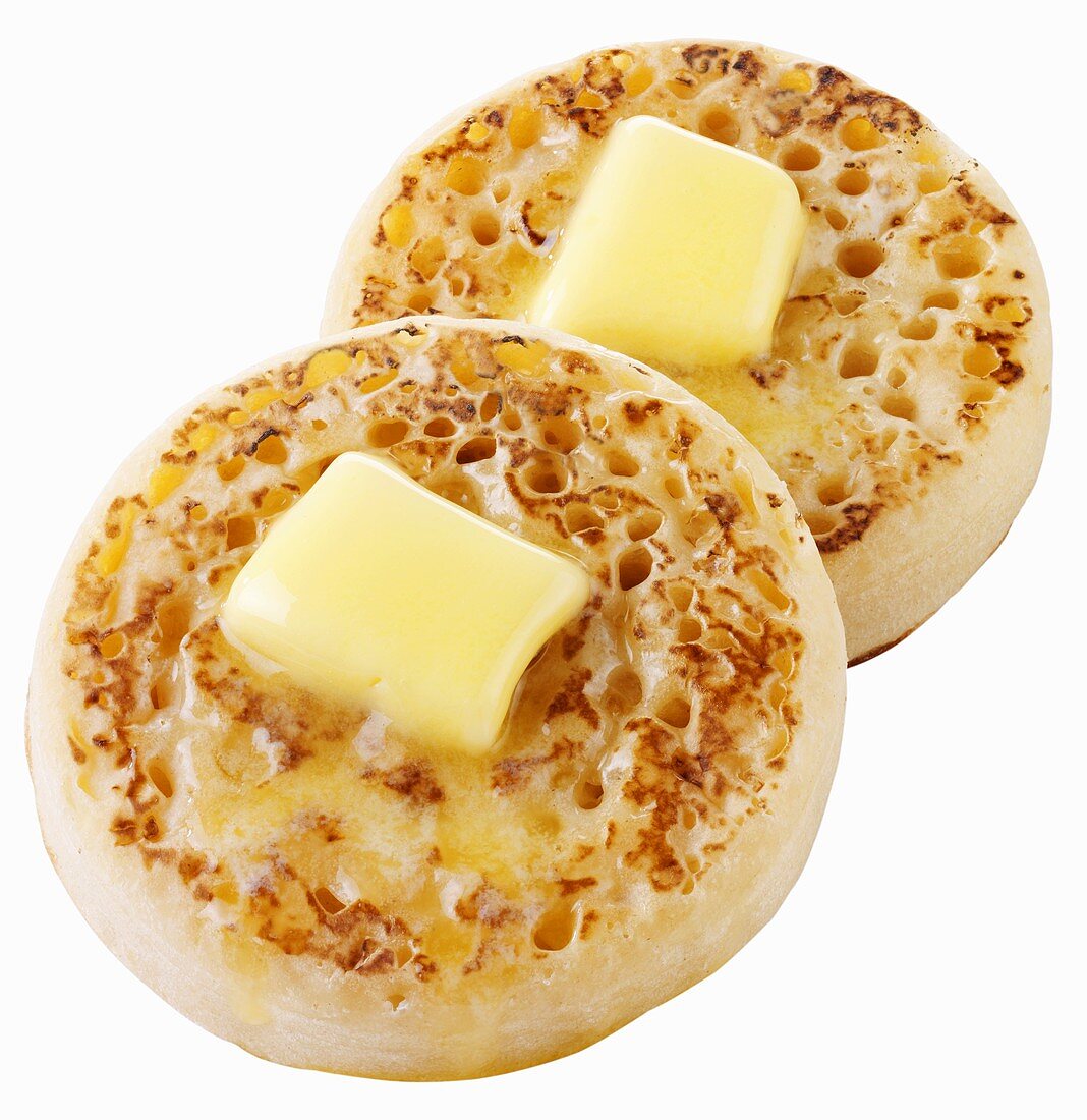 Two buttered crumpets (UK)