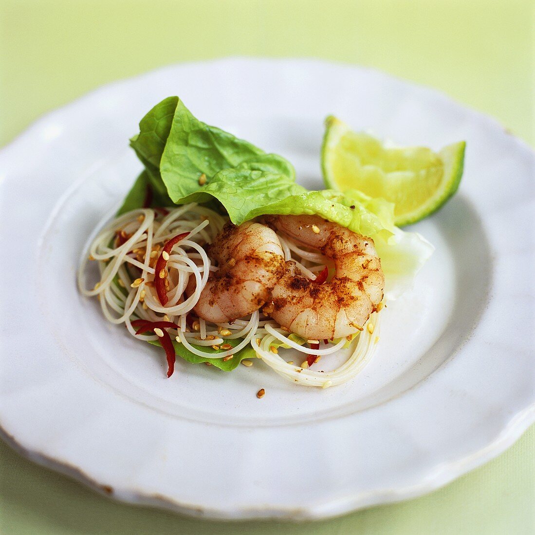 Asian noodle salad with prawns, chilli and sesame seeds