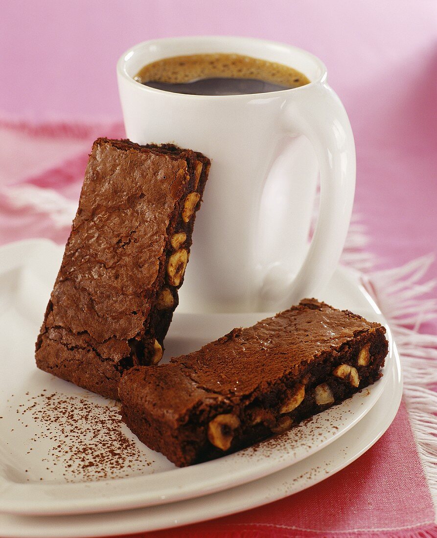 Hazelnut chocolate brownies with coffee