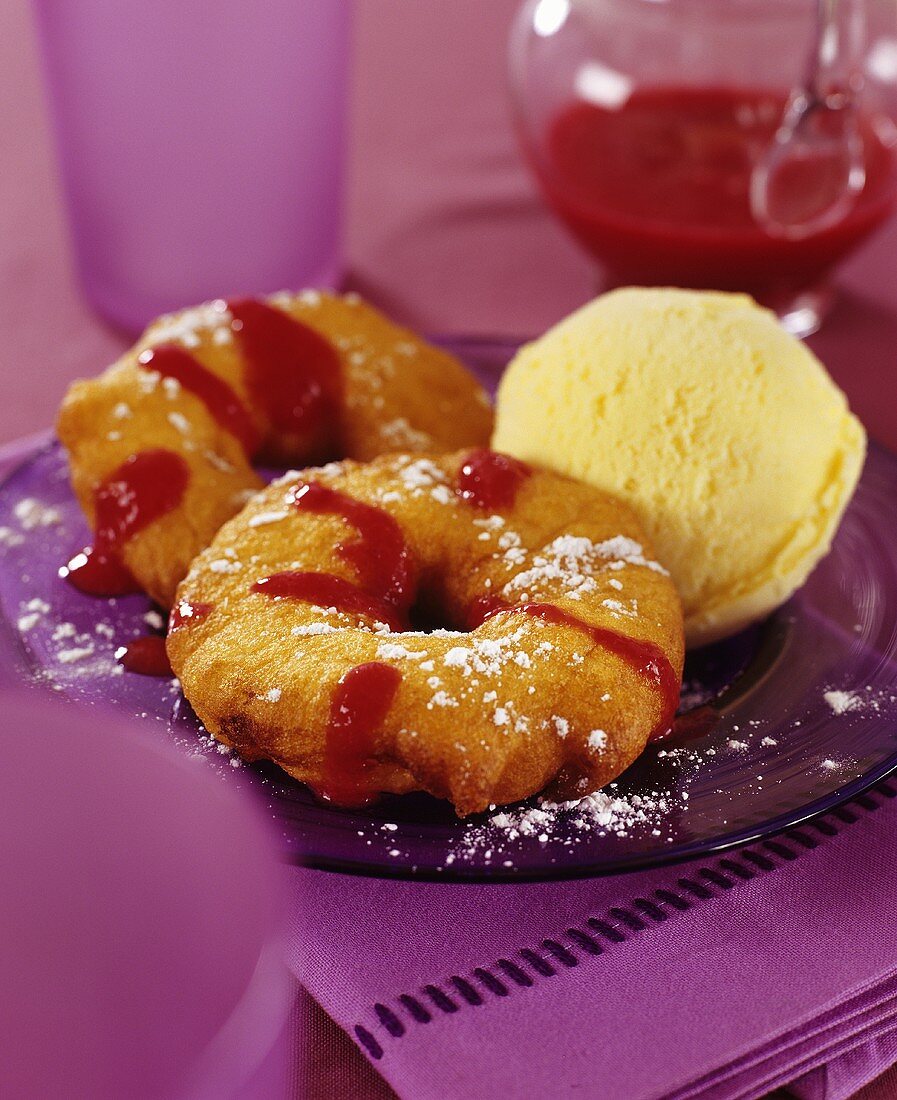 Doughnuts with vanilla ice cream