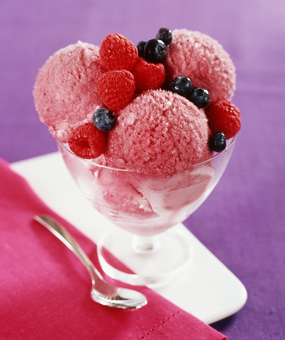 Berry ice cream in a dessert glass