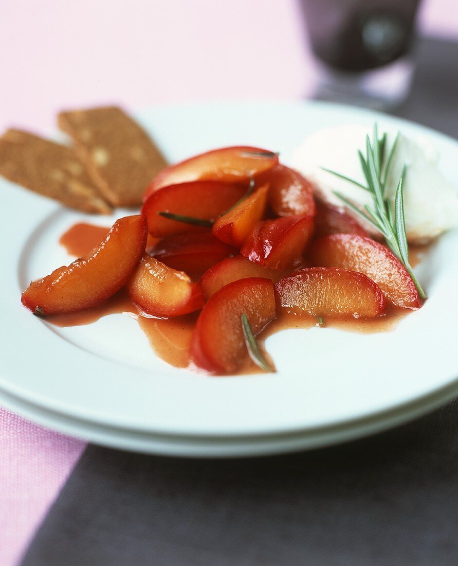 Peach compote with rosemary