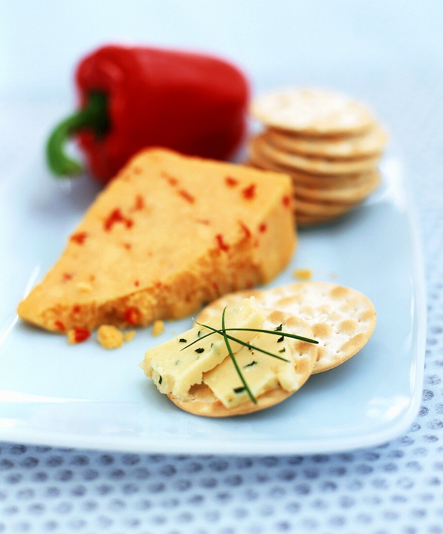 Crackers with cheese and pepper