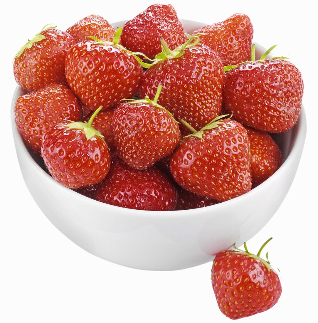 Strawberries in white bowl