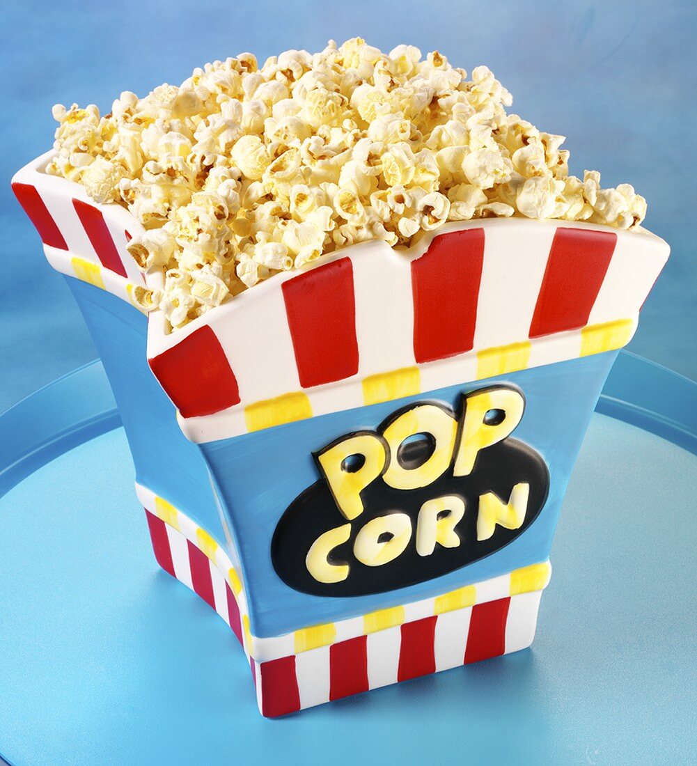 Popcorn in ceramic popcorn bowl