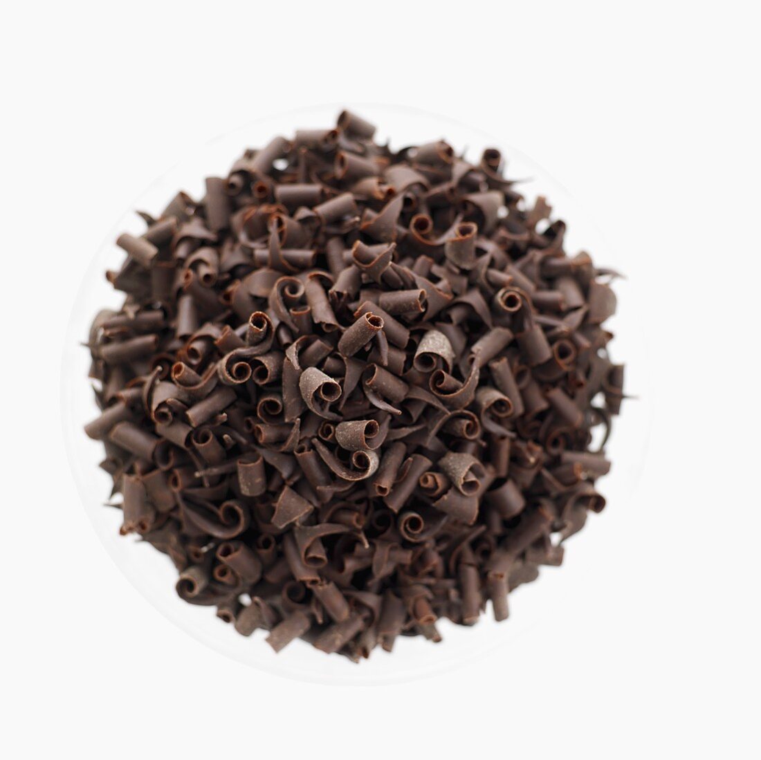 A heap of chocolate curls (overhead view)