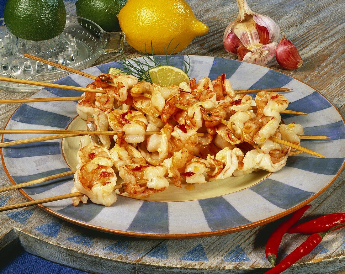 Spicy prawn skewers