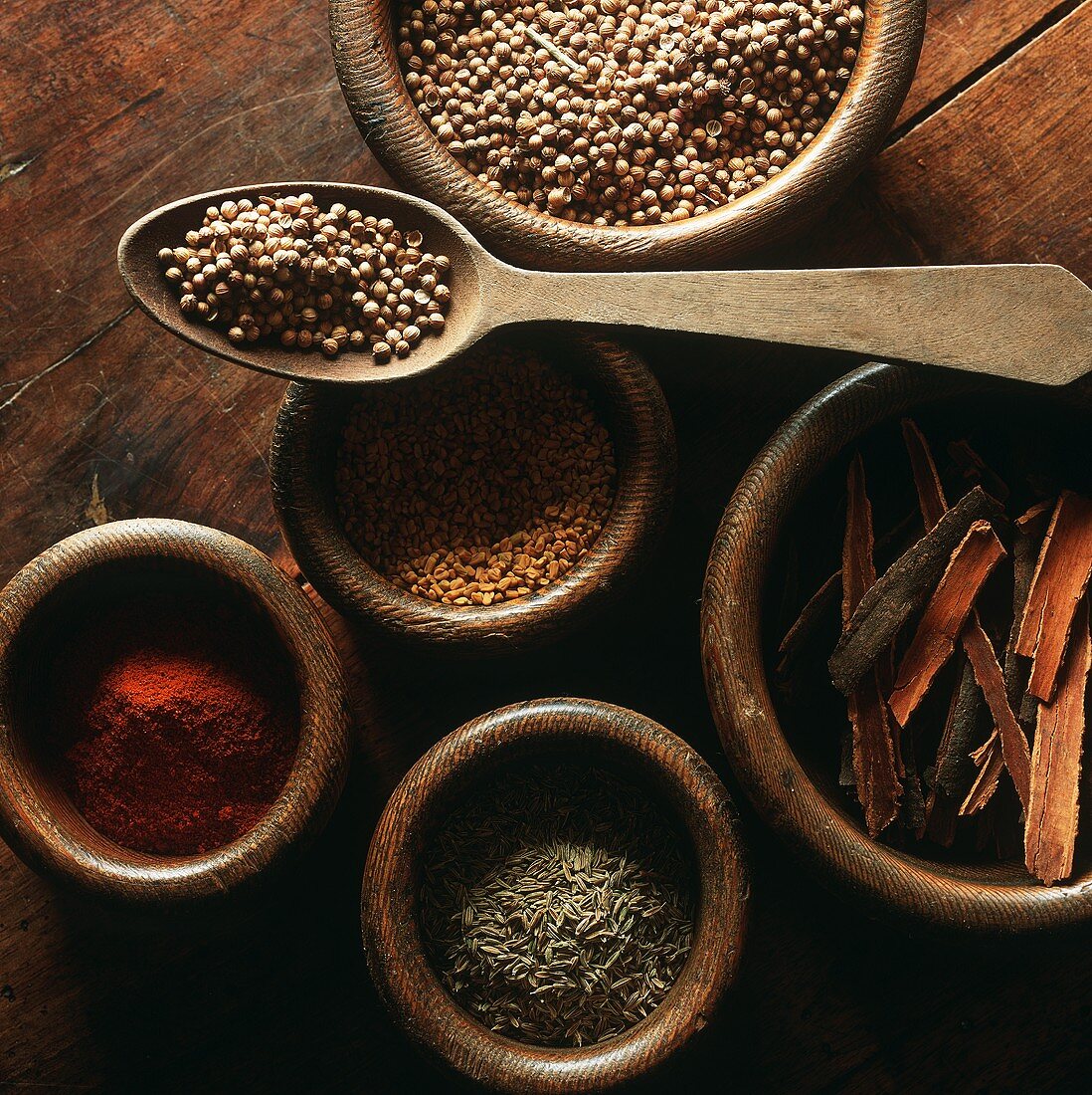 Assorted spices in small containers