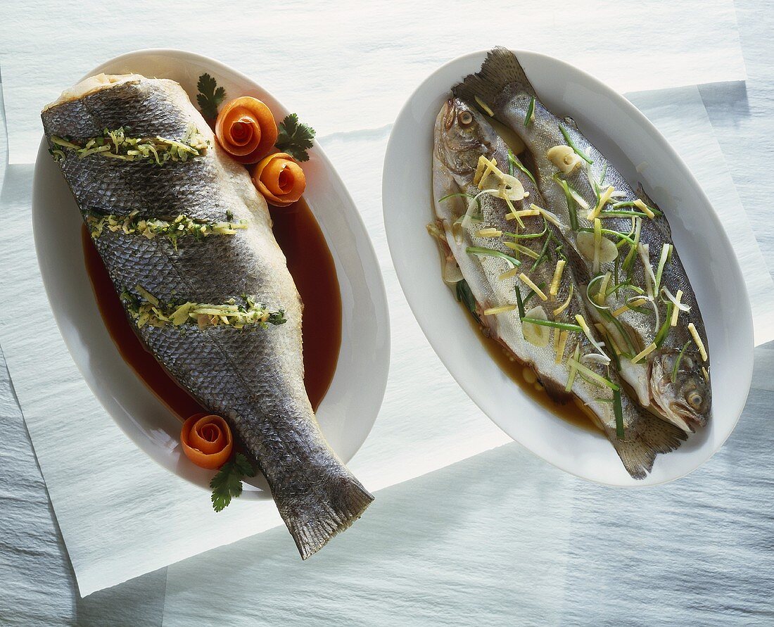Asian-style steamed trout and peppered bass