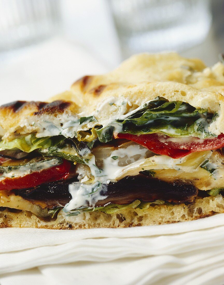 Naan bread sandwich with vegetables