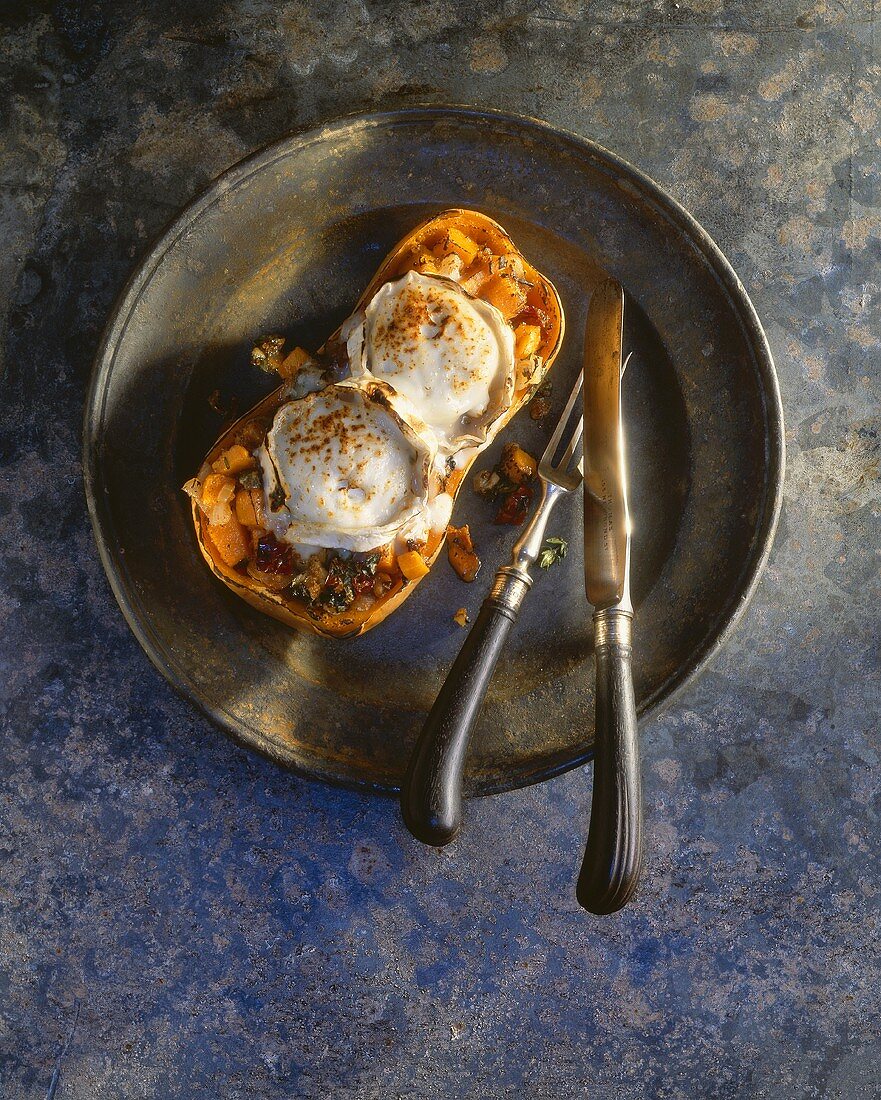 Baked butternut squash with goat's cheese