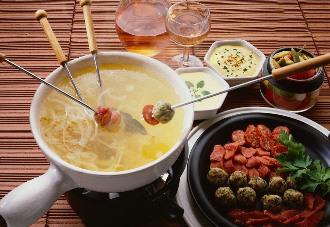 Onion Fondue with Sausage & Meat