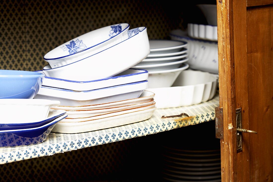 Crockery in a kitchen cupboard