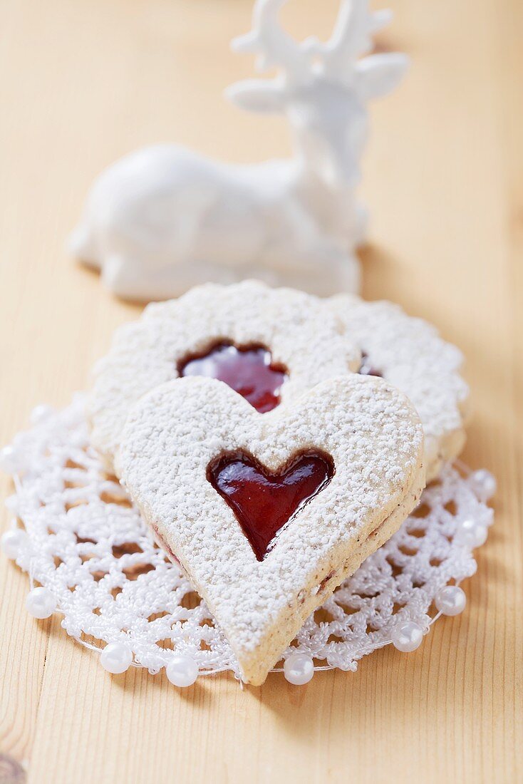 Jam biscuits sprinkled with icing sugar