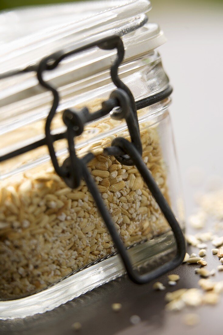 Toasted rice in a preserving jar