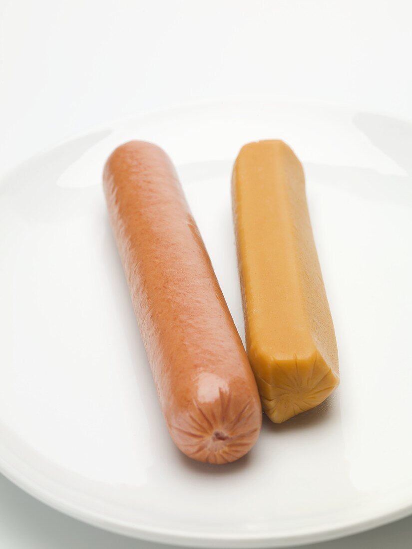 Two typical hot dog sausages