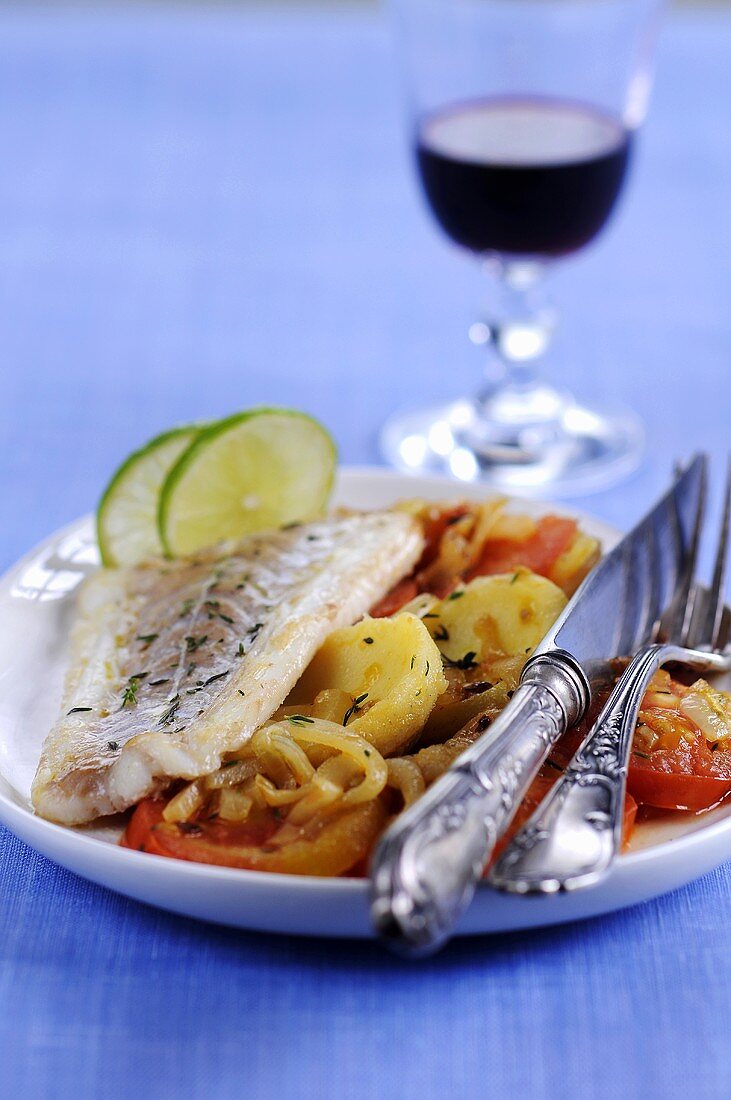 Cod fillet with tomatoes and artichokes