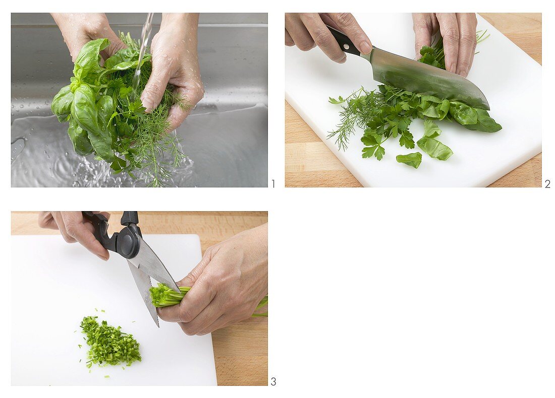 Washing and chopping herbs