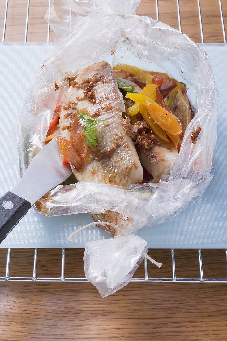 Nile perch in a roasting bag