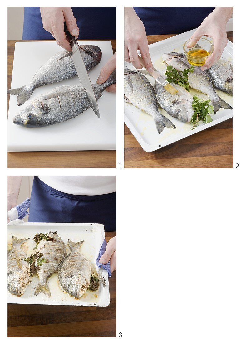 Oven-roasting sea bream