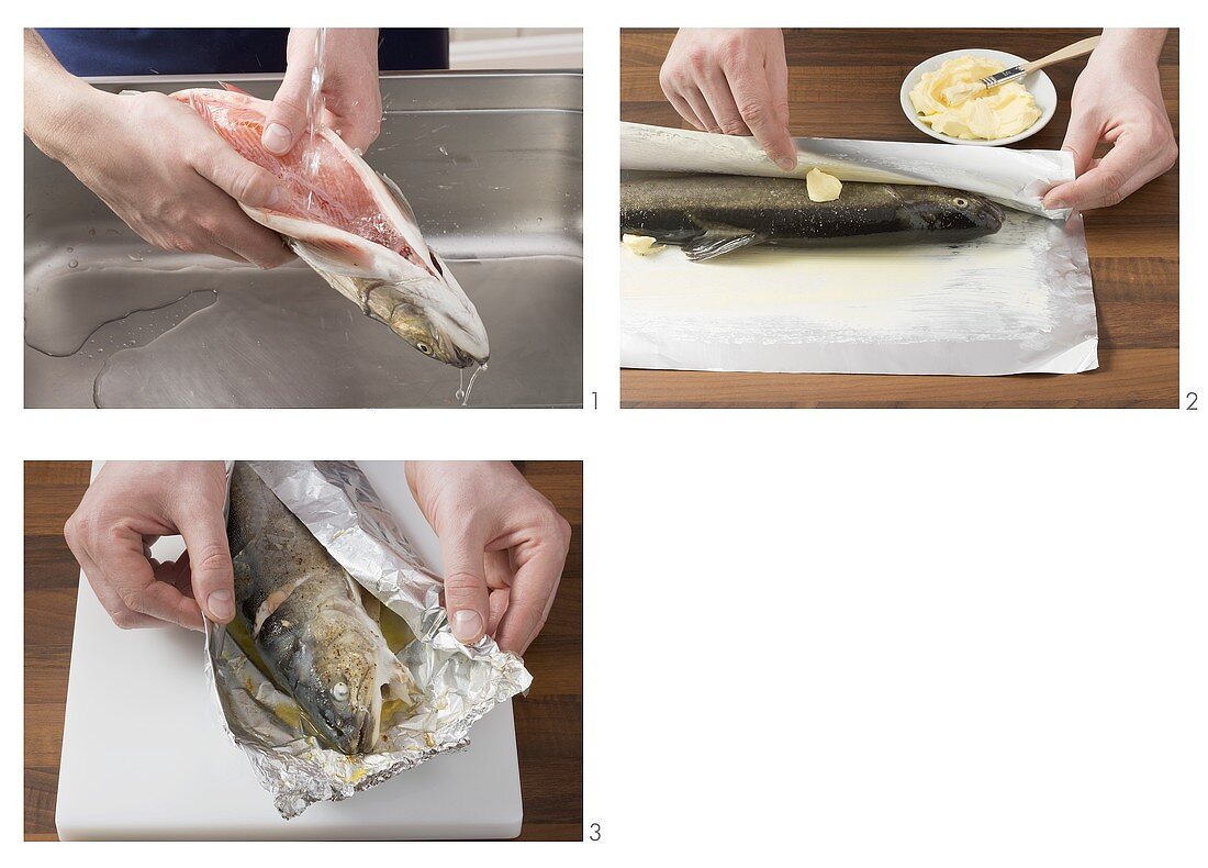 Preparing fish cooked in aluminium foil