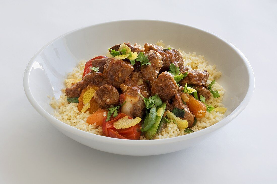 Lamb ragout on couscous and vegetables