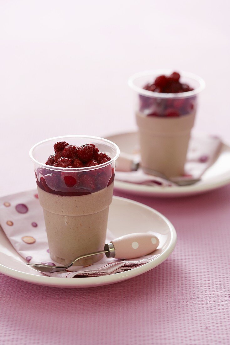 Raspberry cream with raspberries