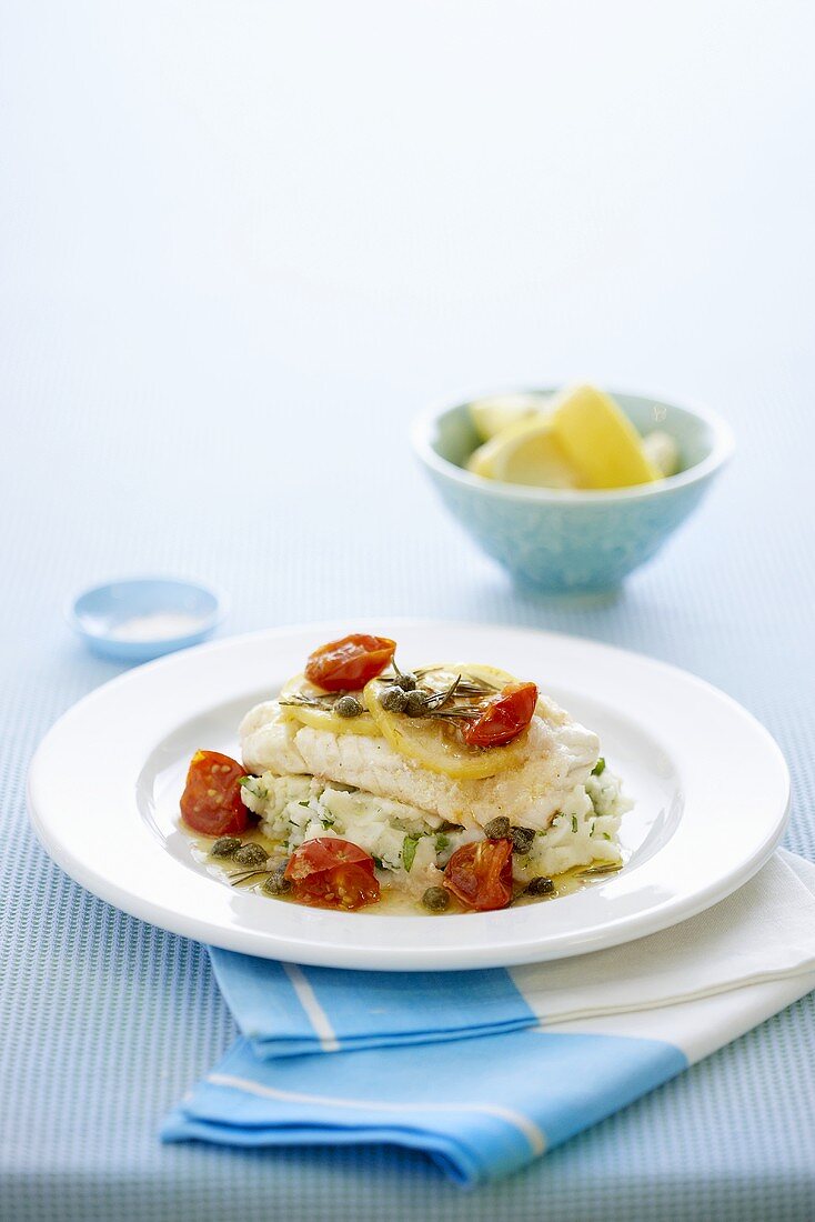 Redfish fillet with caper and dill sauce