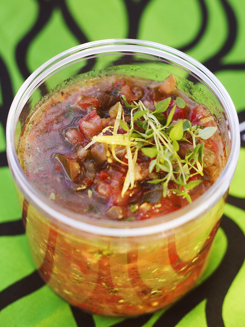 Tomato salsa in a jar