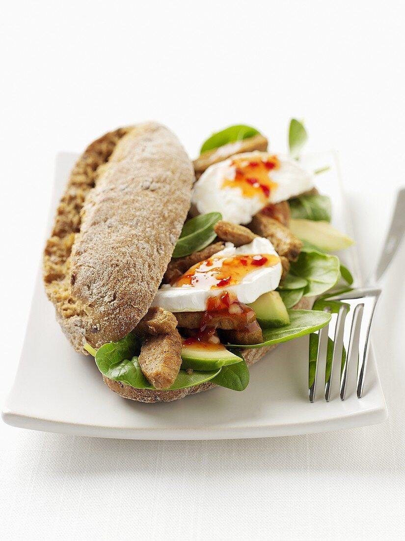 Chicken, avocado and mozzarella in wholemeal roll