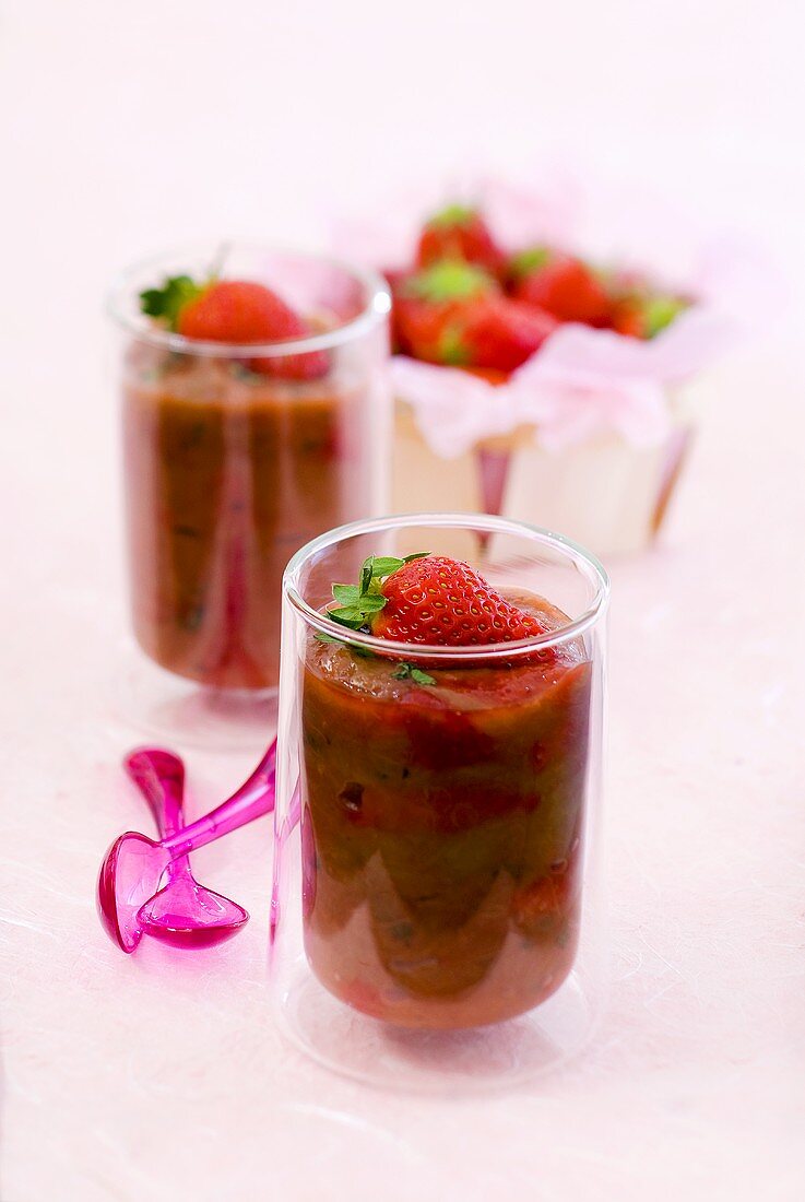 Rhubarb and strawberry compote in two glasses