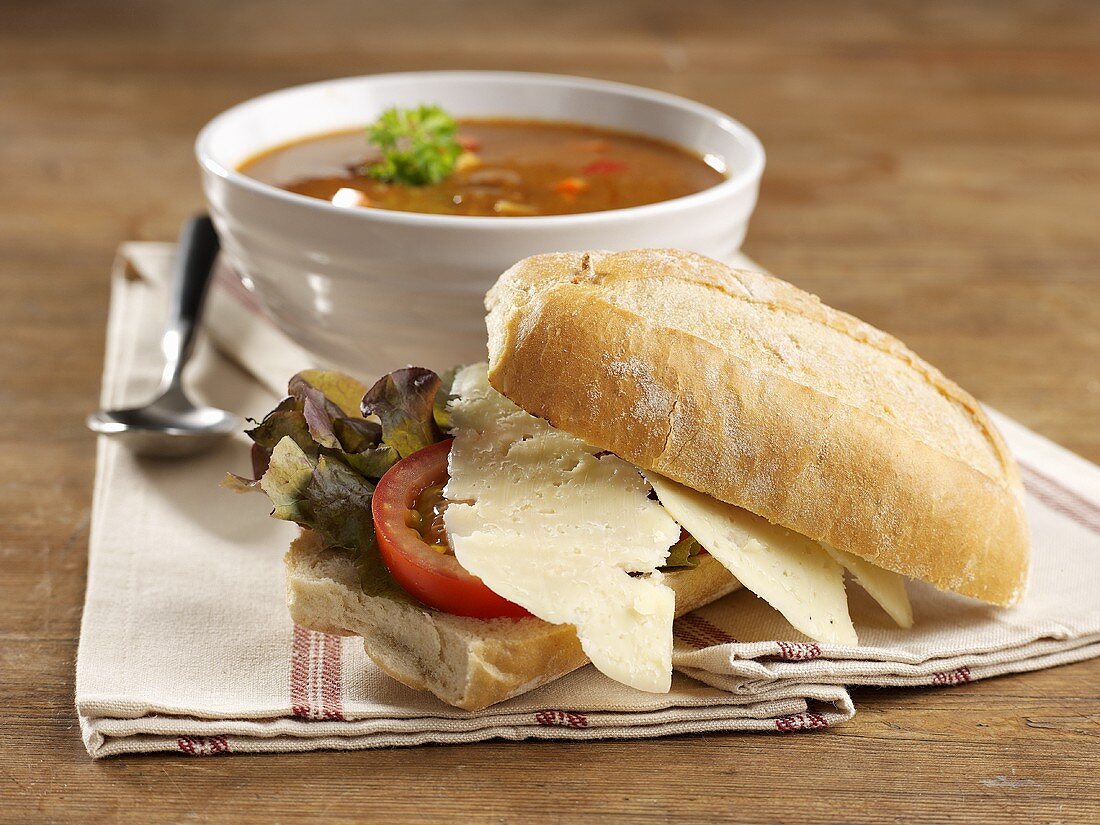 Cheese roll with goulash soup