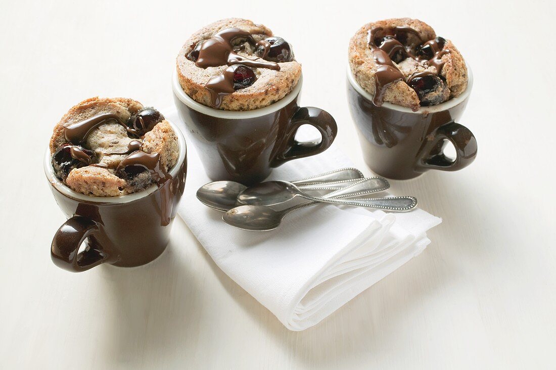 Chocolate cherry puddings in cups (Amarena cherries)