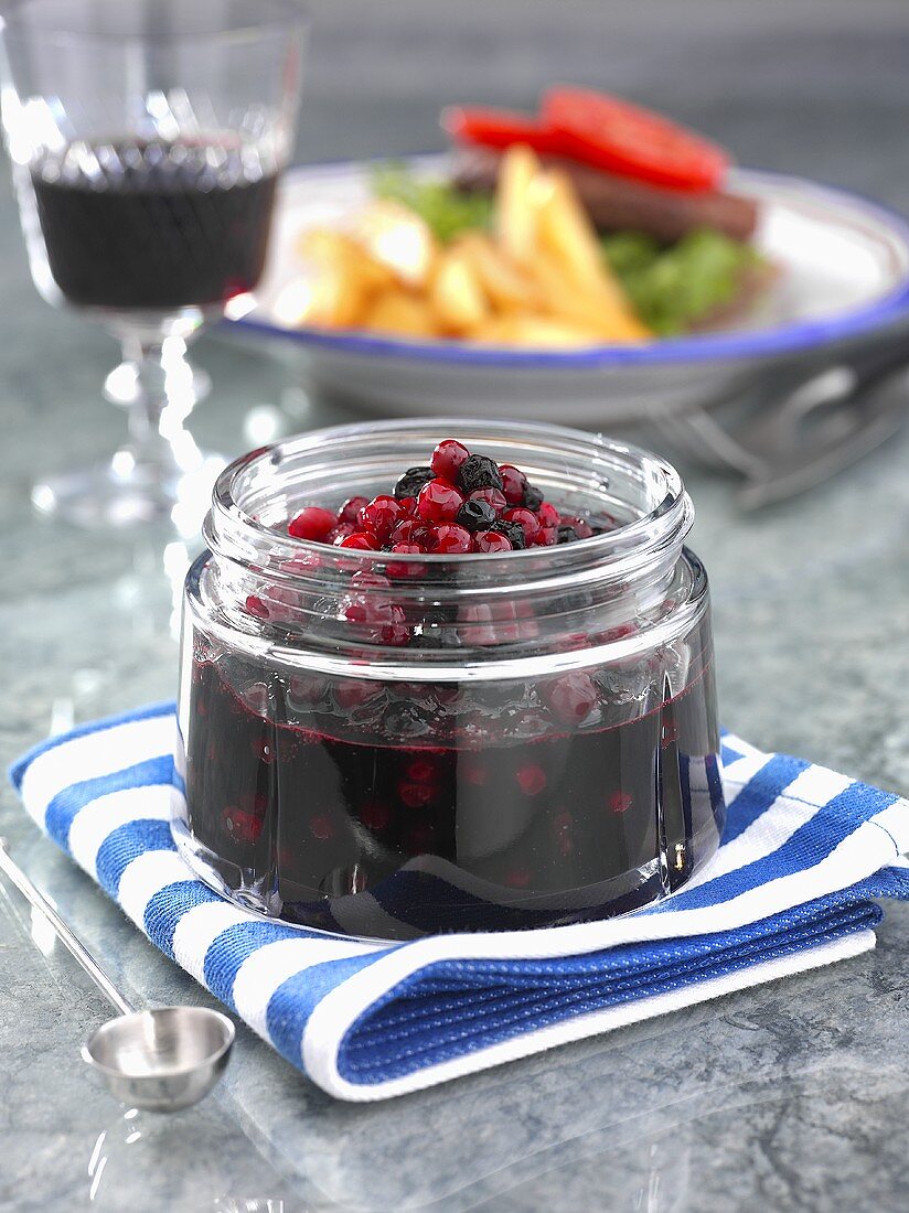 Cranberry compote in jar