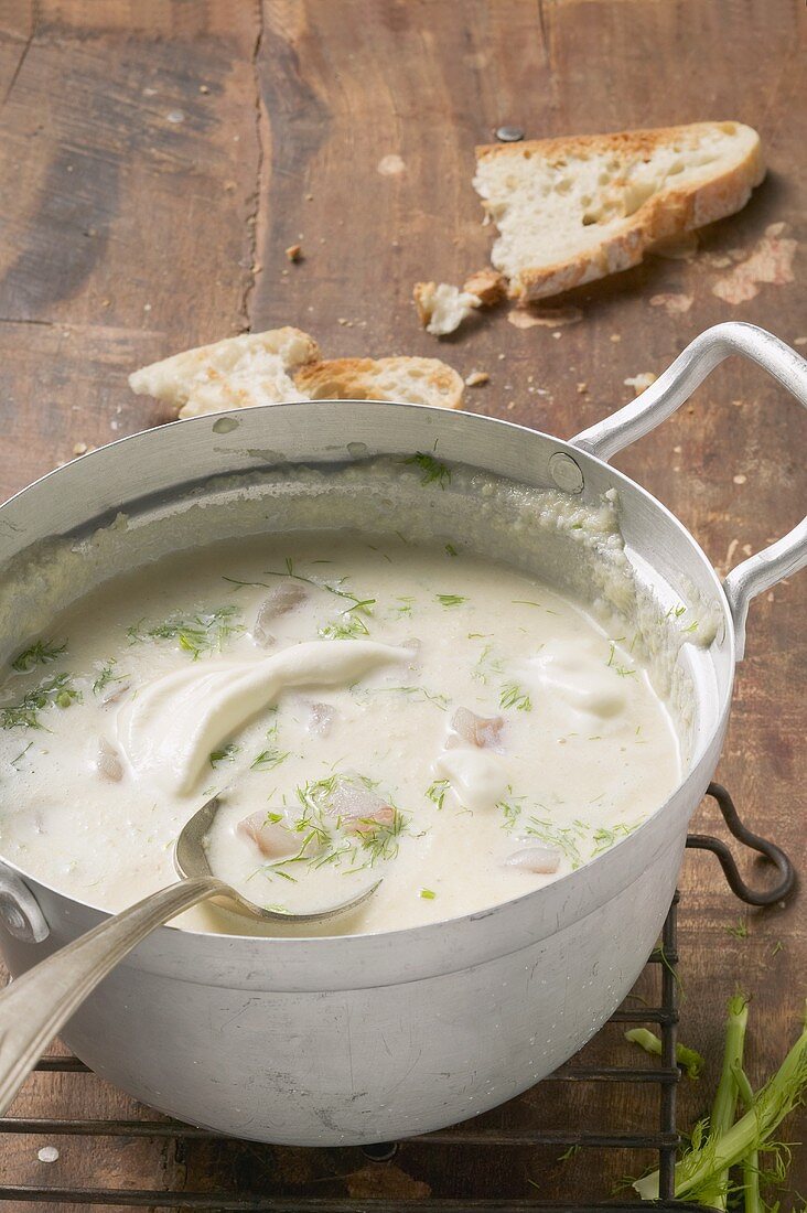 Creamy fish soup with Pernod cream